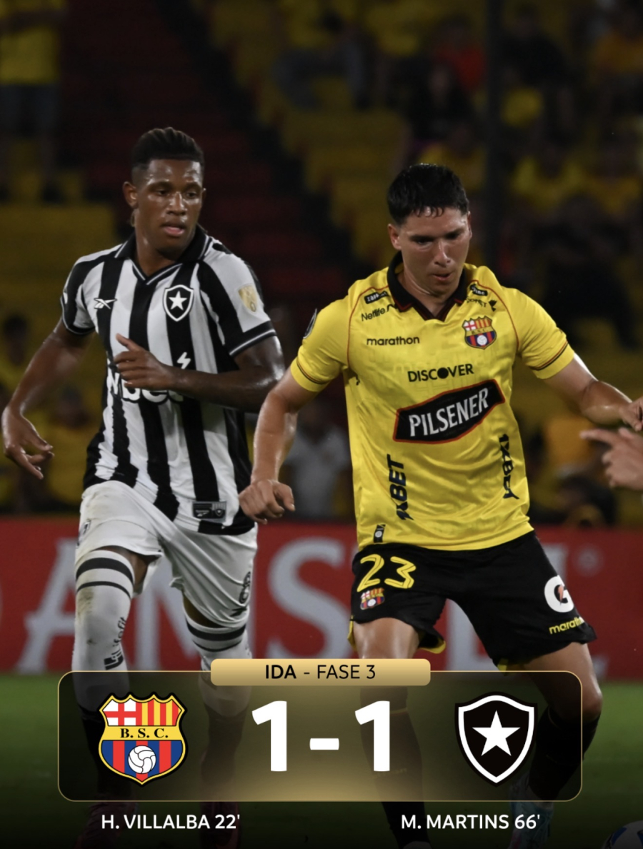 Botafogo arranca empate no Equador  e decide vaga no Nilton Santos contra o Barcelona. 